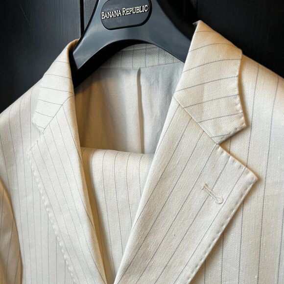 Banana Republic White Linen Stripe Full Suit - Size 40 S Chest | 30 S Pants - Picture 1 of 16